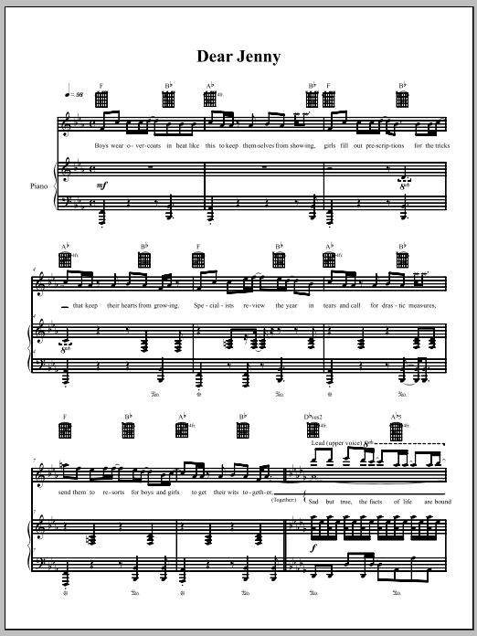 Download The Dresden Dolls Dear Jenny Sheet Music and learn how to play Piano, Vocal & Guitar (Right-Hand Melody) PDF digital score in minutes