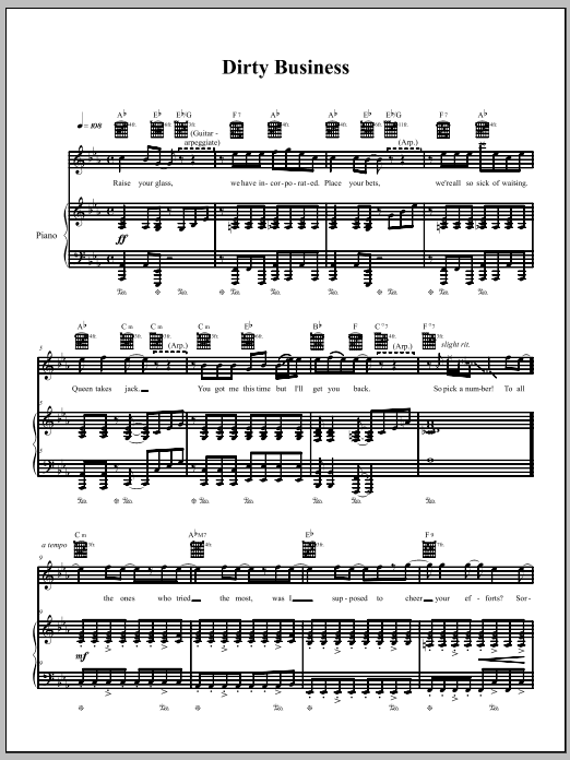 Download The Dresden Dolls Dirty Business Sheet Music and learn how to play Piano, Vocal & Guitar (Right-Hand Melody) PDF digital score in minutes