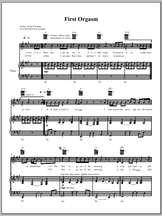 Download The Dresden Dolls First Orgasm Sheet Music and learn how to play Piano, Vocal & Guitar (Right-Hand Melody) PDF digital score in minutes