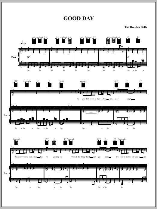 Download The Dresden Dolls Good Day Sheet Music and learn how to play Piano, Vocal & Guitar (Right-Hand Melody) PDF digital score in minutes