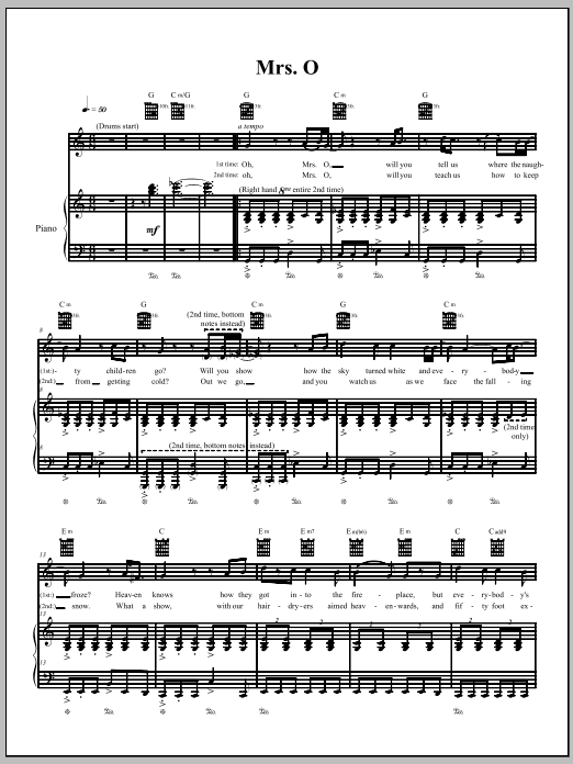 Download The Dresden Dolls Mrs. O Sheet Music and learn how to play Piano, Vocal & Guitar (Right-Hand Melody) PDF digital score in minutes