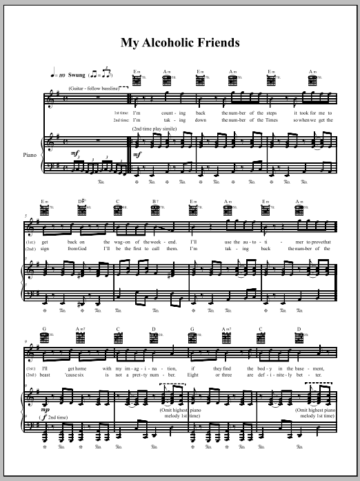 Download The Dresden Dolls My Alcoholic Friends Sheet Music and learn how to play Piano, Vocal & Guitar (Right-Hand Melody) PDF digital score in minutes