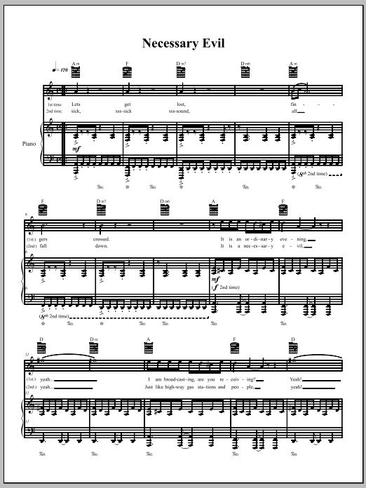 Download The Dresden Dolls Necessary Evil Sheet Music and learn how to play Piano, Vocal & Guitar (Right-Hand Melody) PDF digital score in minutes
