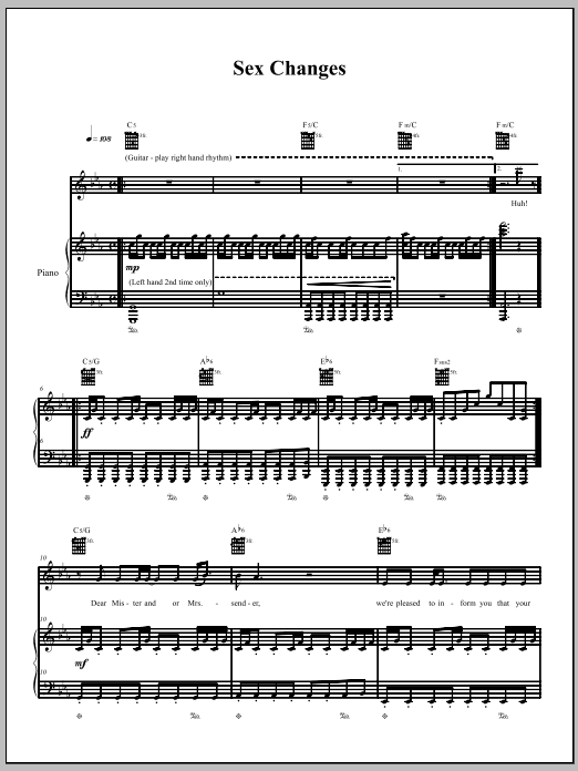 Download The Dresden Dolls Sex Changes Sheet Music and learn how to play Piano, Vocal & Guitar (Right-Hand Melody) PDF digital score in minutes