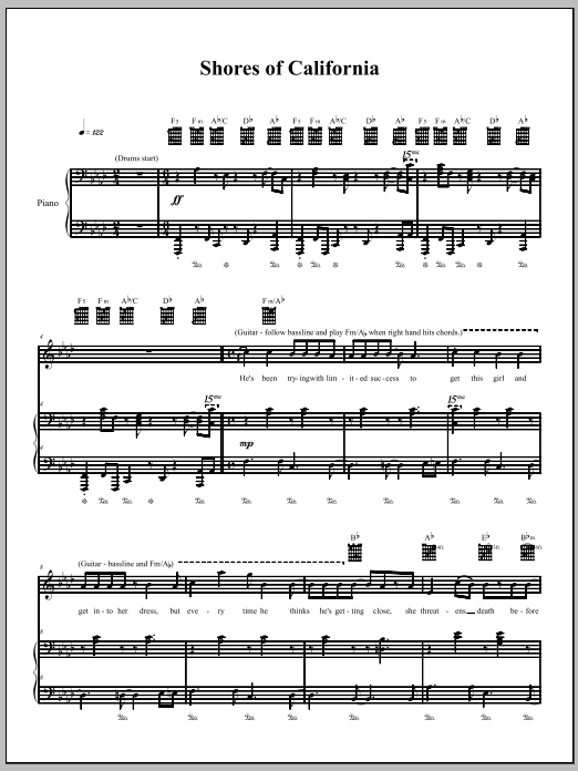 Download The Dresden Dolls Shores Of California Sheet Music and learn how to play Piano, Vocal & Guitar (Right-Hand Melody) PDF digital score in minutes