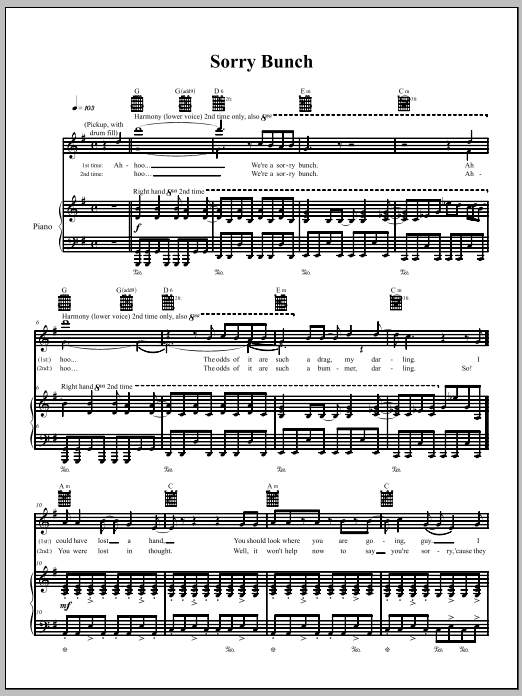 Download The Dresden Dolls Sorry Bunch Sheet Music and learn how to play Piano, Vocal & Guitar (Right-Hand Melody) PDF digital score in minutes