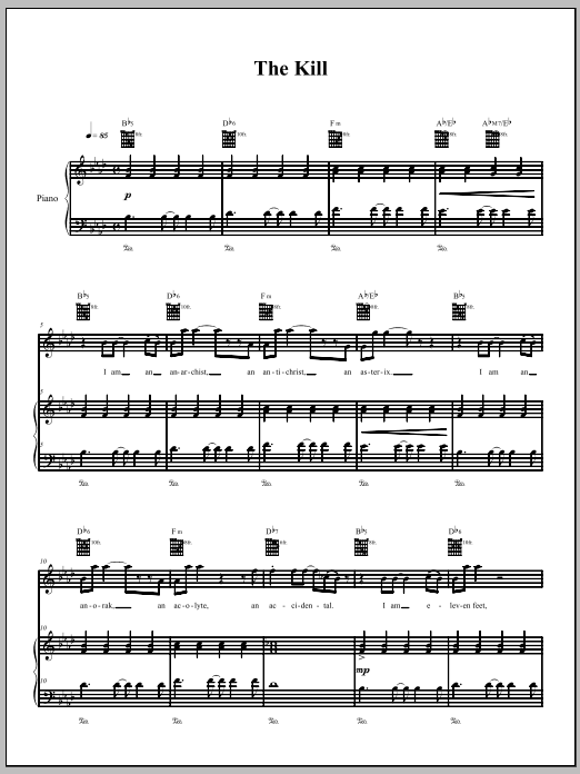 Download The Dresden Dolls The Kill Sheet Music and learn how to play Piano, Vocal & Guitar (Right-Hand Melody) PDF digital score in minutes