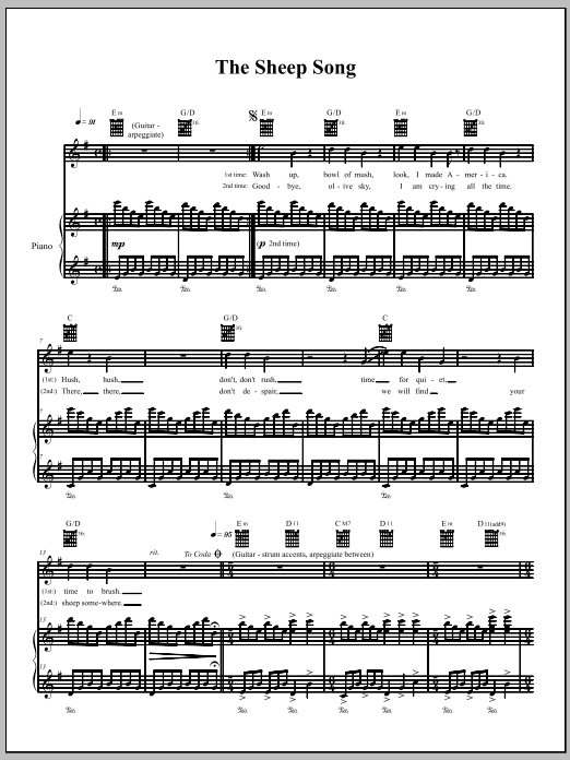 Download The Dresden Dolls The Sheep Song Sheet Music and learn how to play Piano, Vocal & Guitar (Right-Hand Melody) PDF digital score in minutes