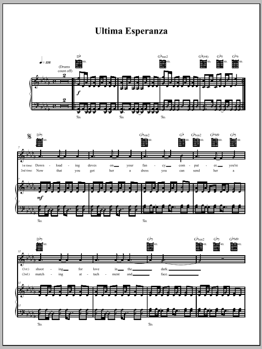 Download The Dresden Dolls Ultima Esperanza Sheet Music and learn how to play Piano, Vocal & Guitar (Right-Hand Melody) PDF digital score in minutes