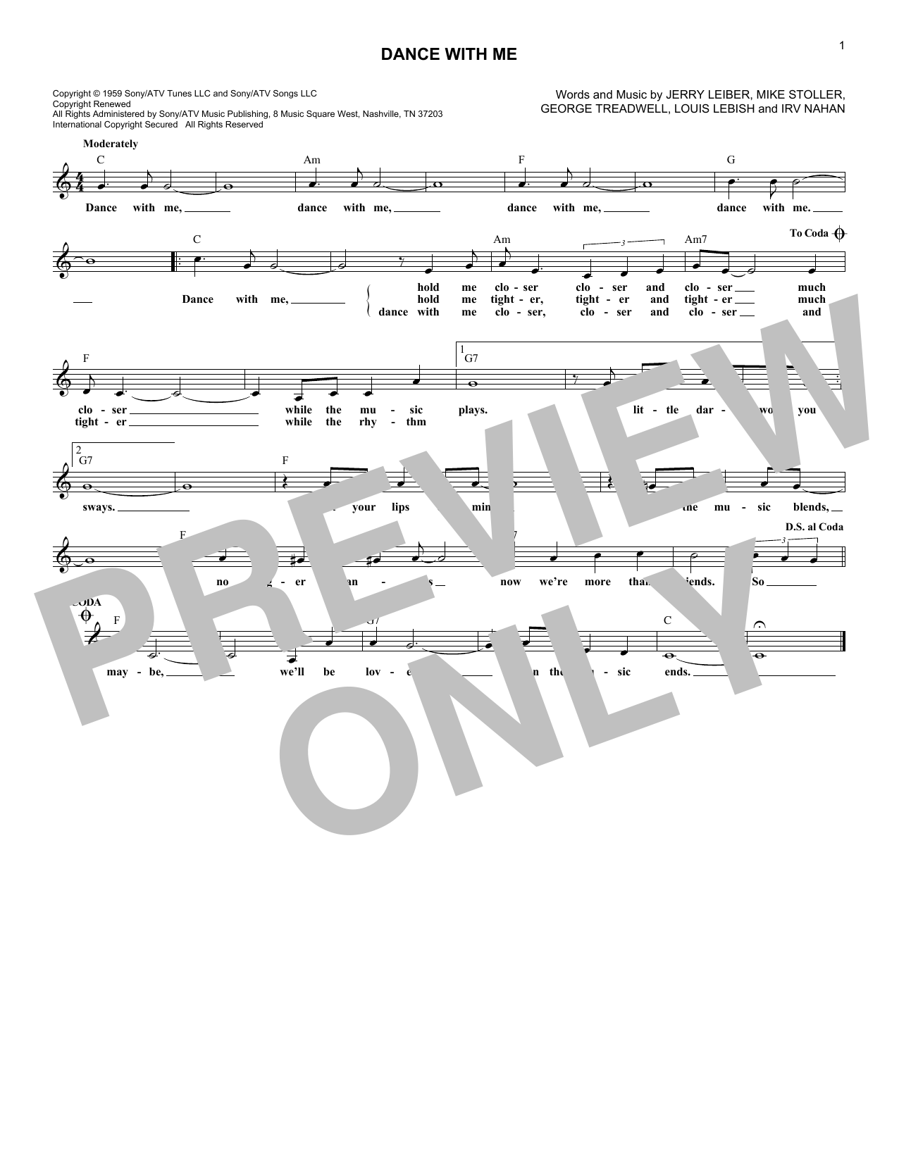 Download The Drifters Dance With Me Sheet Music and learn how to play Melody Line, Lyrics & Chords PDF digital score in minutes