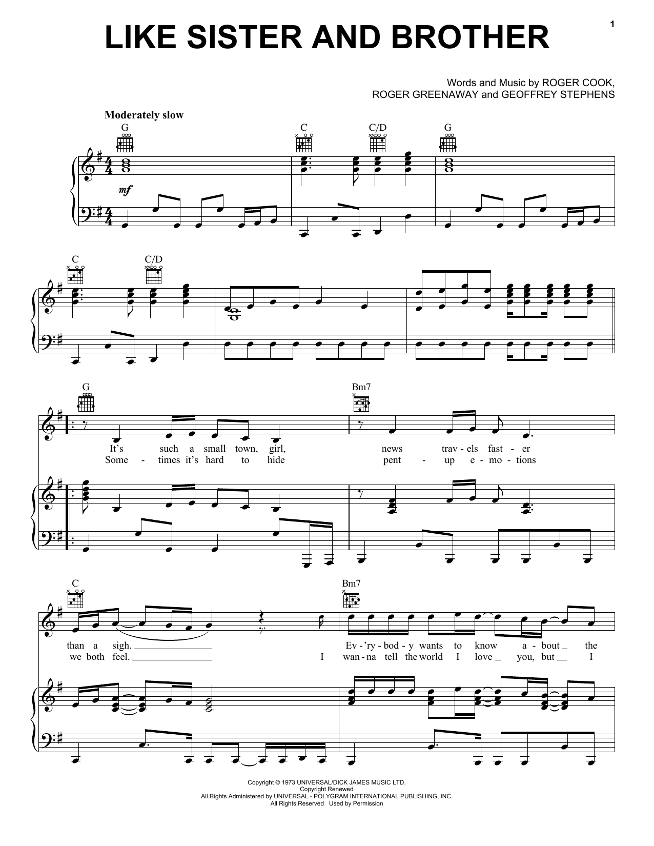 Download The Drifters Like Sister and Brother Sheet Music and learn how to play Piano, Vocal & Guitar (Right-Hand Melody) PDF digital score in minutes