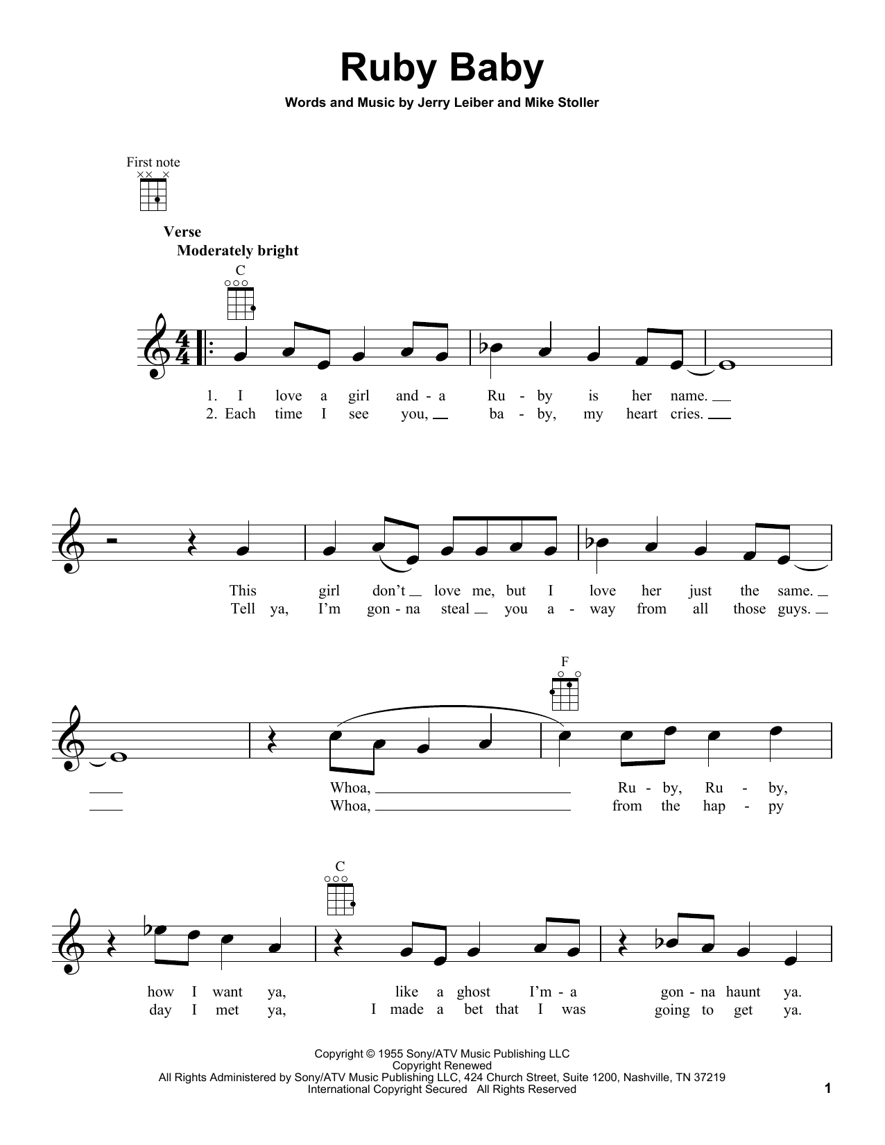 Download The Drifters Ruby Baby Sheet Music and learn how to play Ukulele PDF digital score in minutes