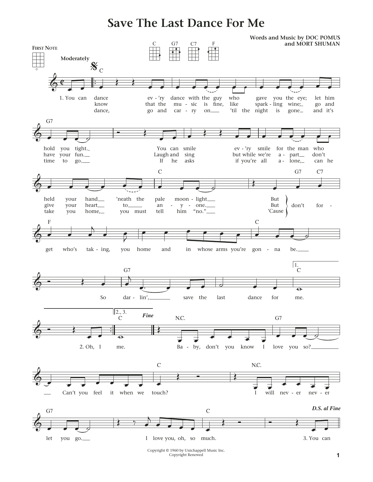 Download The Drifters Save The Last Dance For Me Sheet Music and learn how to play Ukulele PDF digital score in minutes