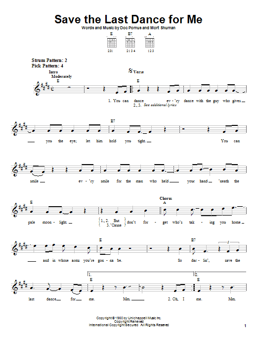 Download The Drifters Save The Last Dance For Me Sheet Music and learn how to play Easy Guitar PDF digital score in minutes