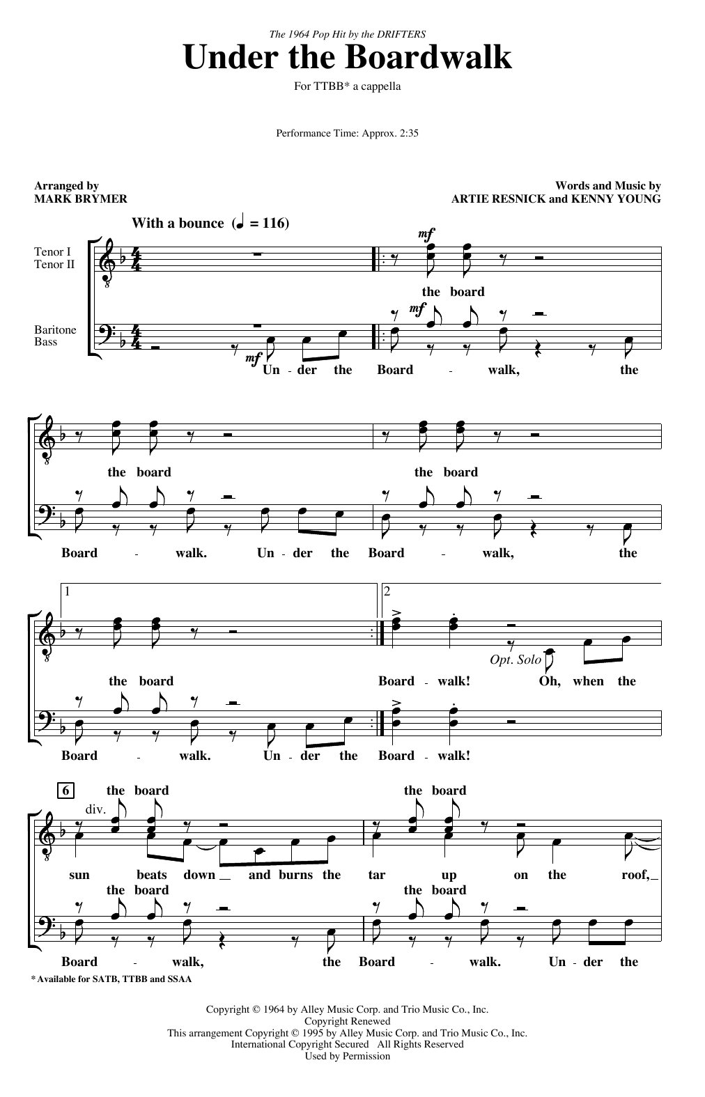 Download The Drifters Under The Boardwalk (arr. Mark Brymer) Sheet Music and learn how to play SATB Choir PDF digital score in minutes