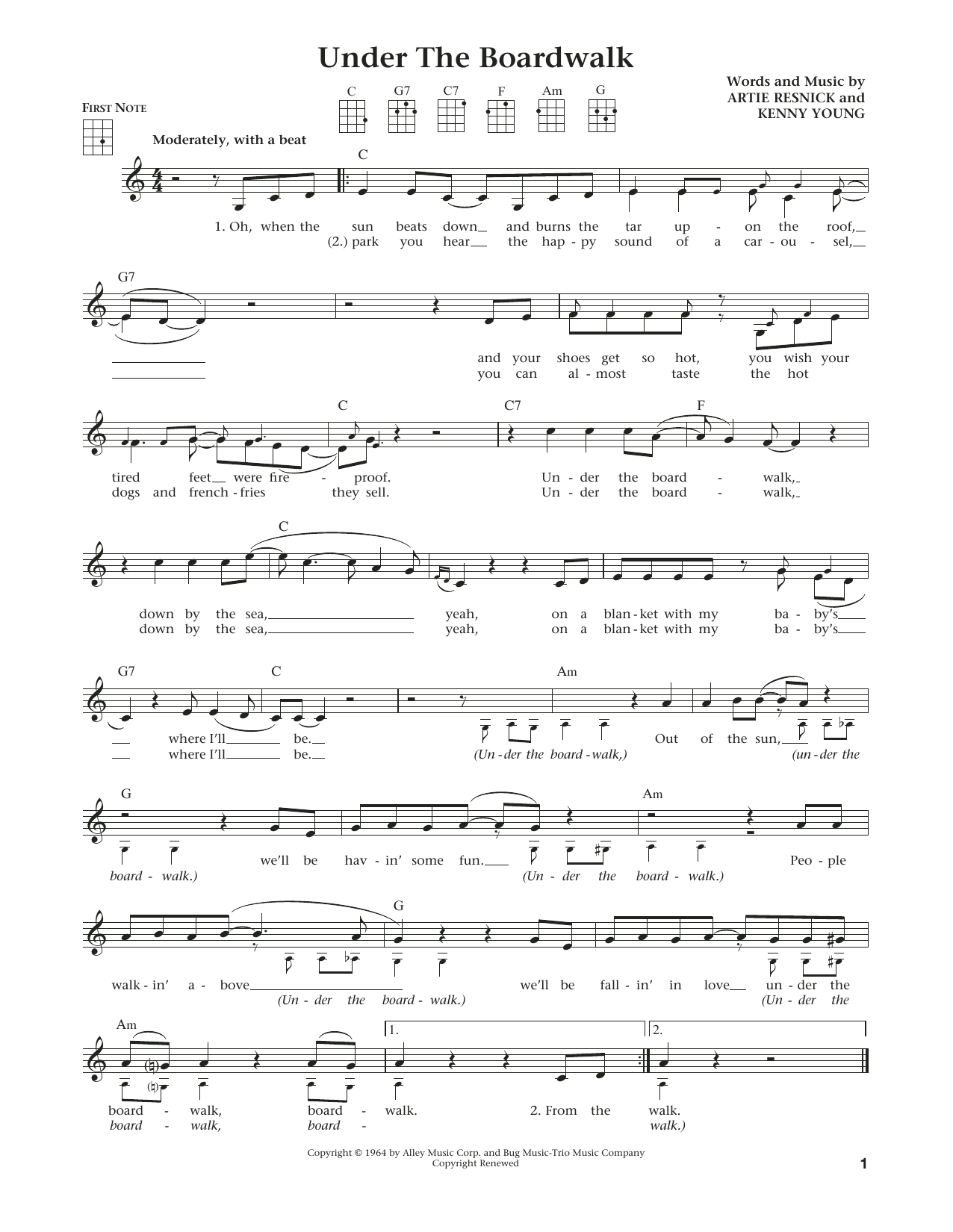 Download The Drifters Under The Boardwalk Sheet Music and learn how to play Ukulele PDF digital score in minutes