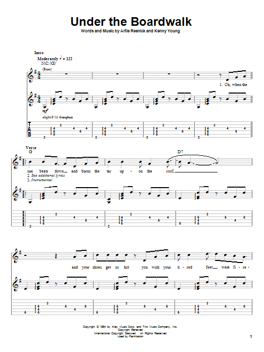Download The Drifters Under The Boardwalk Sheet Music and learn how to play Bass Guitar Tab PDF digital score in minutes