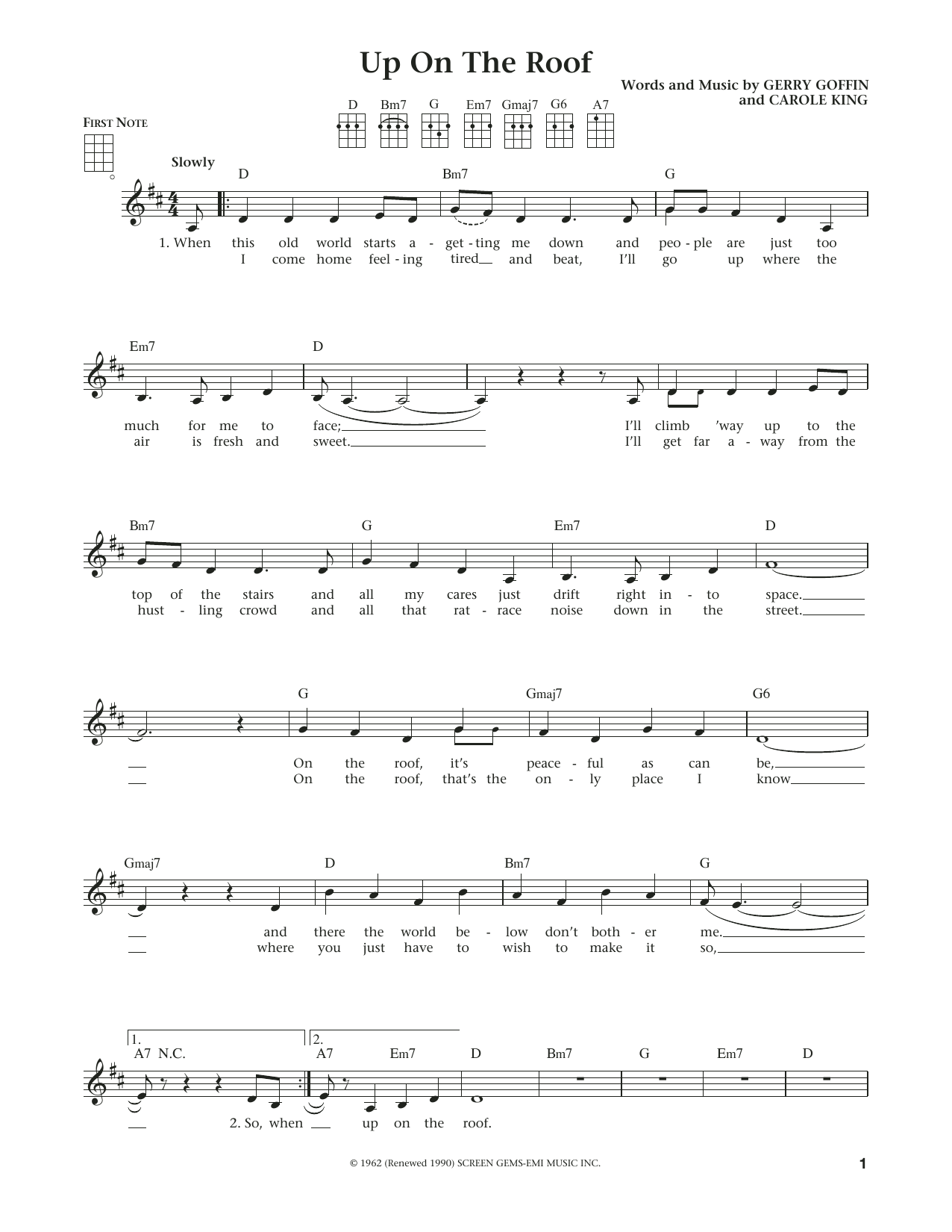 Download The Drifters Up On The Roof Sheet Music and learn how to play Ukulele PDF digital score in minutes