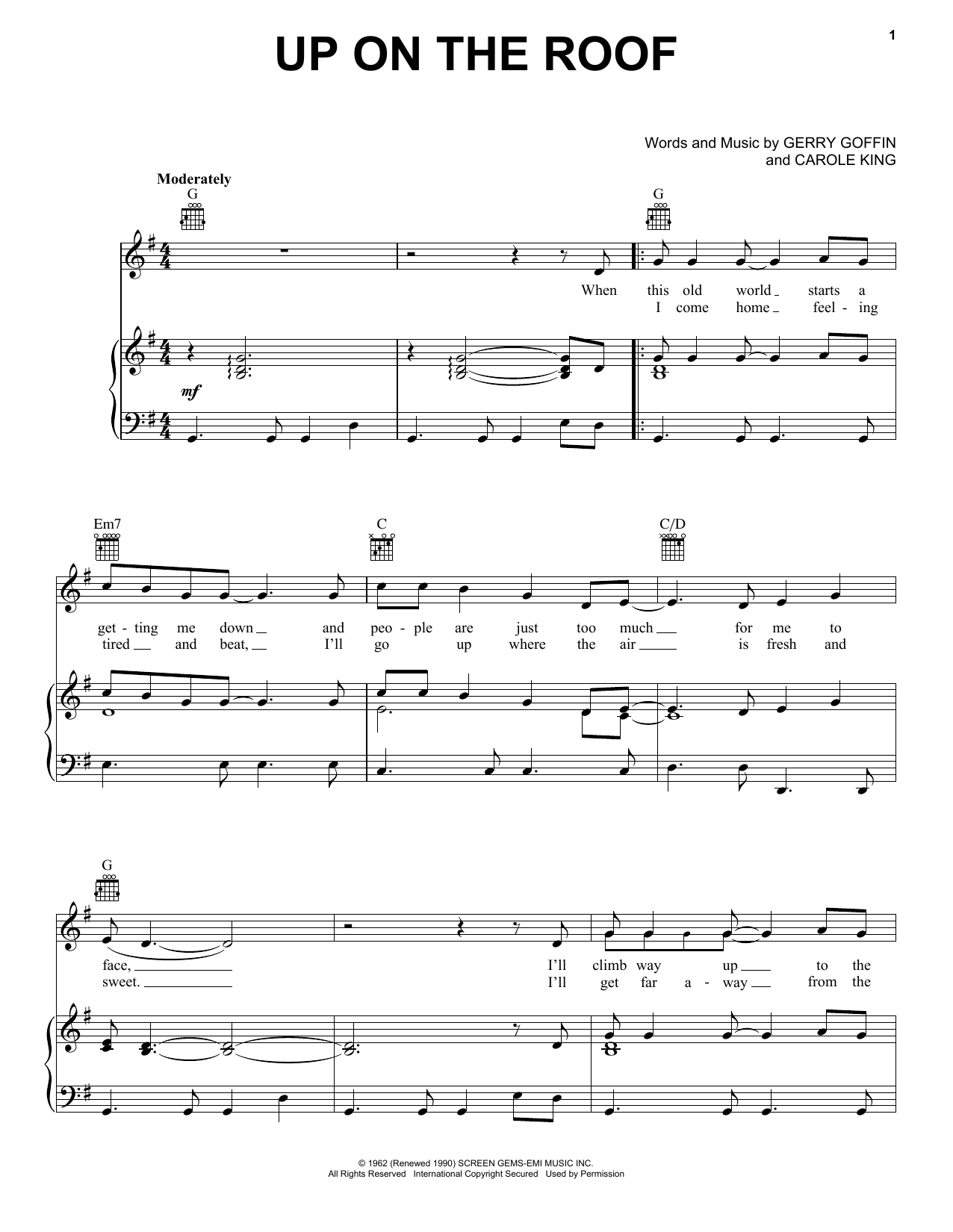 Download The Drifters Up On The Roof Sheet Music and learn how to play Piano, Vocal & Guitar (Right-Hand Melody) PDF digital score in minutes