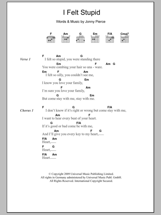 Download The Drums I Felt Stupid Sheet Music and learn how to play Lyrics & Chords PDF digital score in minutes