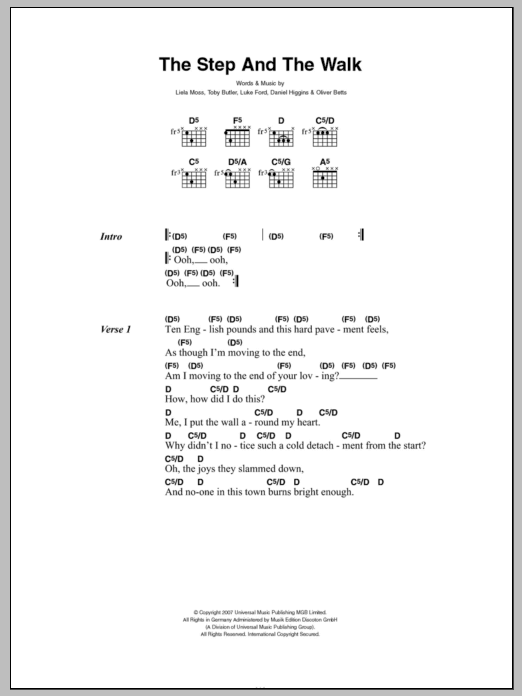 Download The Duke Spirit The Step And The Walk Sheet Music and learn how to play Lyrics & Chords PDF digital score in minutes
