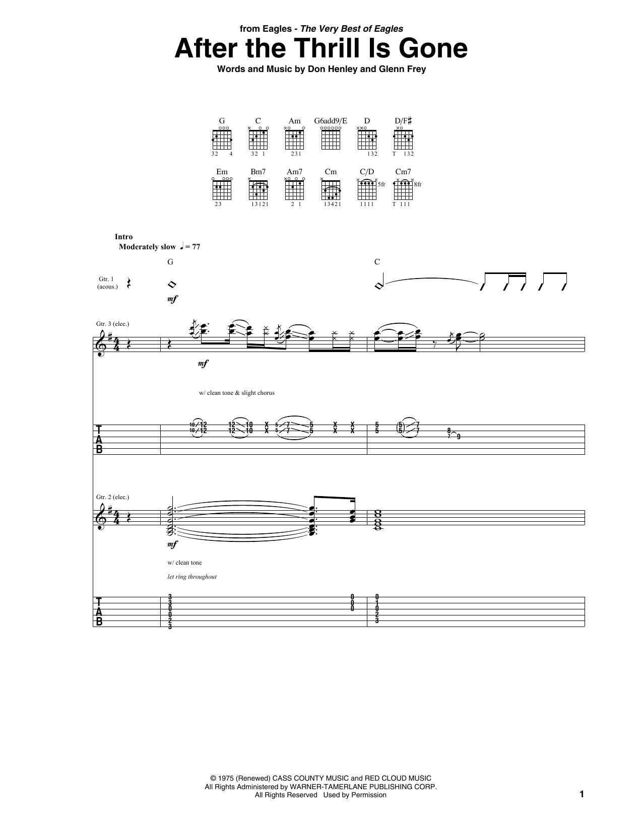 Download Eagles After The Thrill Is Gone Sheet Music and learn how to play Guitar Tab PDF digital score in minutes