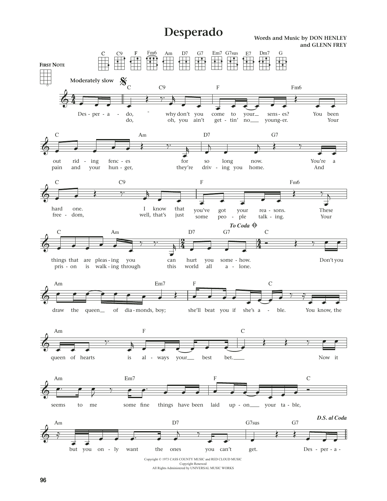 Download The Eagles Desperado (from The Daily Ukulele) (arr. Jim Beloff) Sheet Music and learn how to play Ukulele PDF digital score in minutes