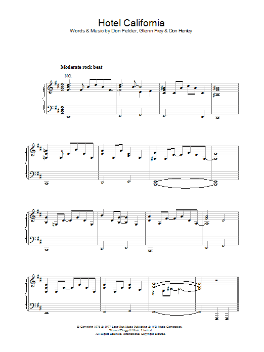 Download Eagles Hotel California Sheet Music and learn how to play Piano, Vocal & Guitar (Right-Hand Melody) PDF digital score in minutes