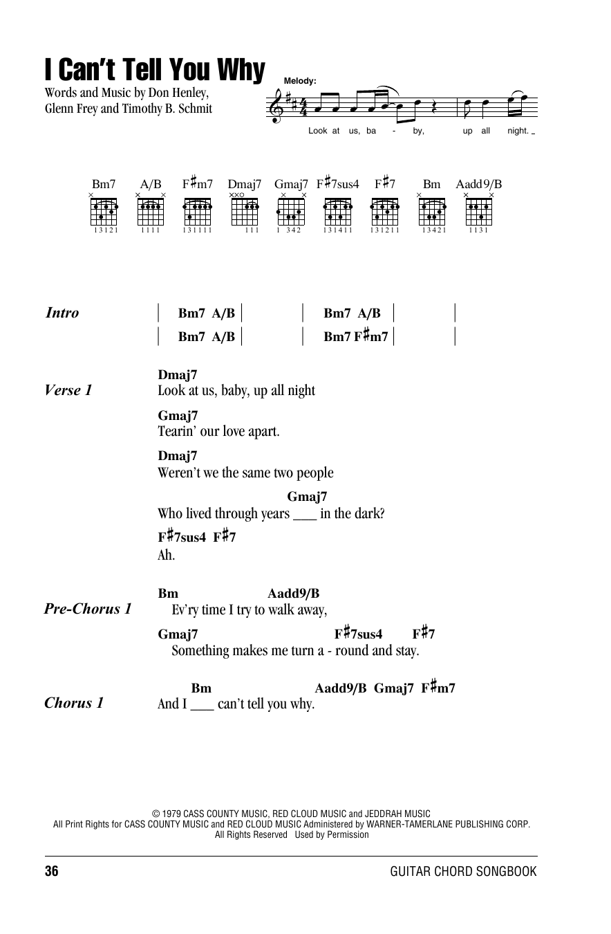 Download Eagles I Can't Tell You Why Sheet Music and learn how to play Piano, Vocal & Guitar (Right-Hand Melody) PDF digital score in minutes