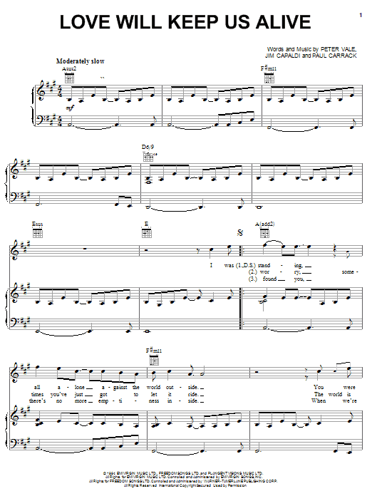 Download Eagles Love Will Keep Us Alive Sheet Music and learn how to play Melody Line, Lyrics & Chords PDF digital score in minutes