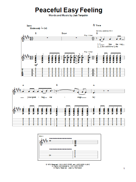 Download Eagles Peaceful Easy Feeling Sheet Music and learn how to play Lyrics & Chords PDF digital score in minutes