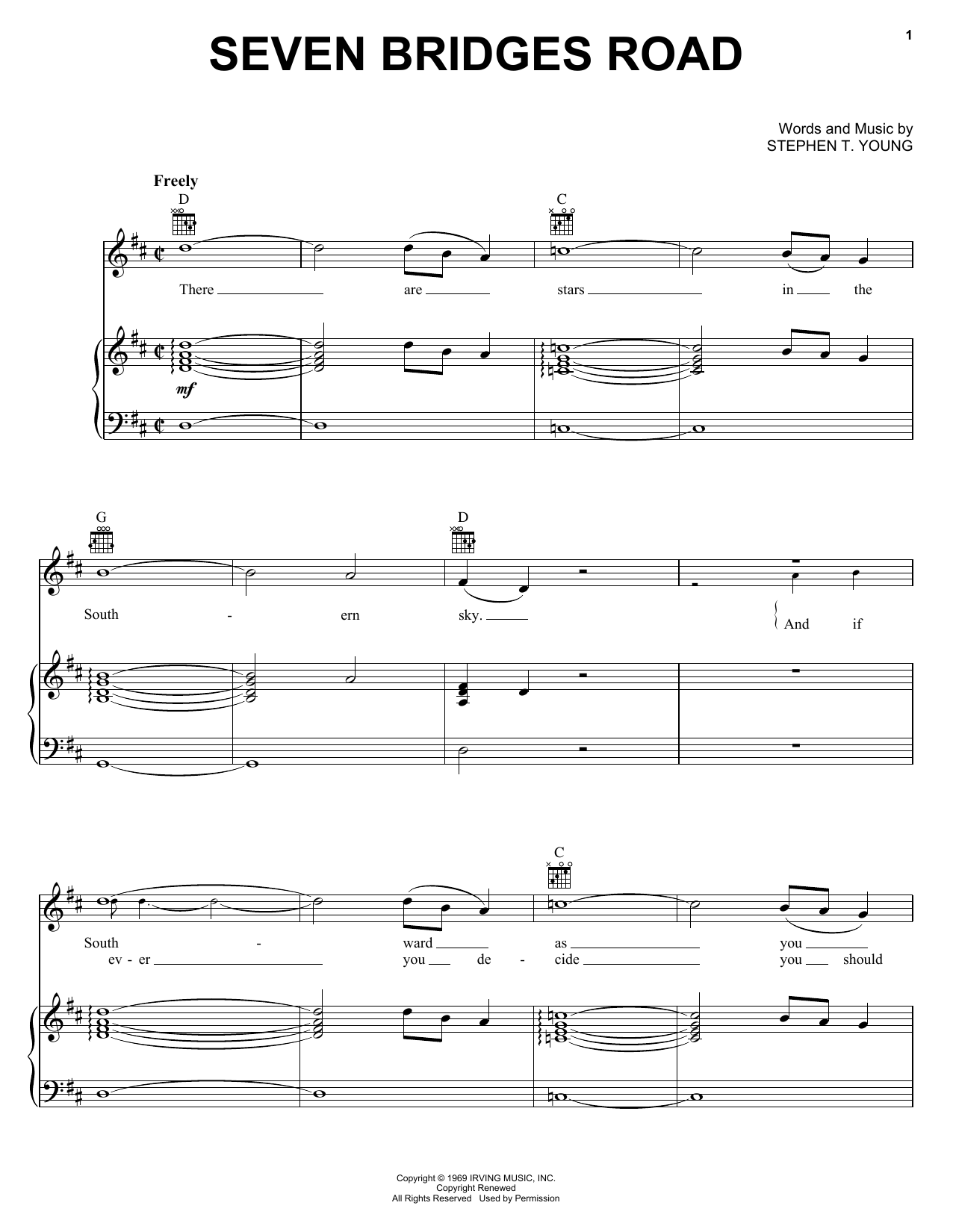 Download Eagles Seven Bridges Road Sheet Music and learn how to play Melody Line, Lyrics & Chords PDF digital score in minutes
