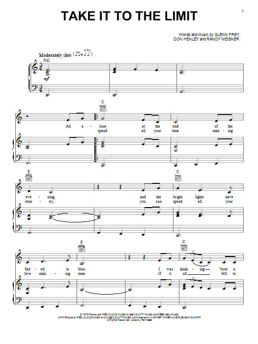 Download Eagles Take It To The Limit Sheet Music and learn how to play Piano, Vocal & Guitar (Right-Hand Melody) PDF digital score in minutes