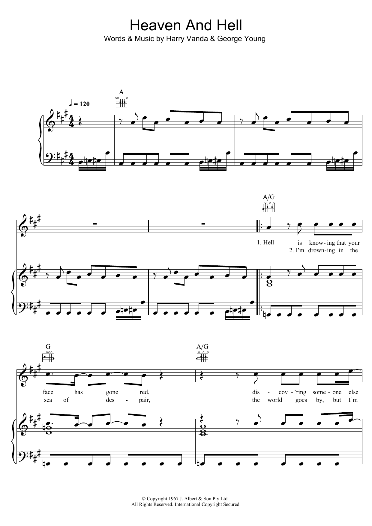 Download The Easybeats Heaven & Hell Sheet Music and learn how to play Piano, Vocal & Guitar (Right-Hand Melody) PDF digital score in minutes