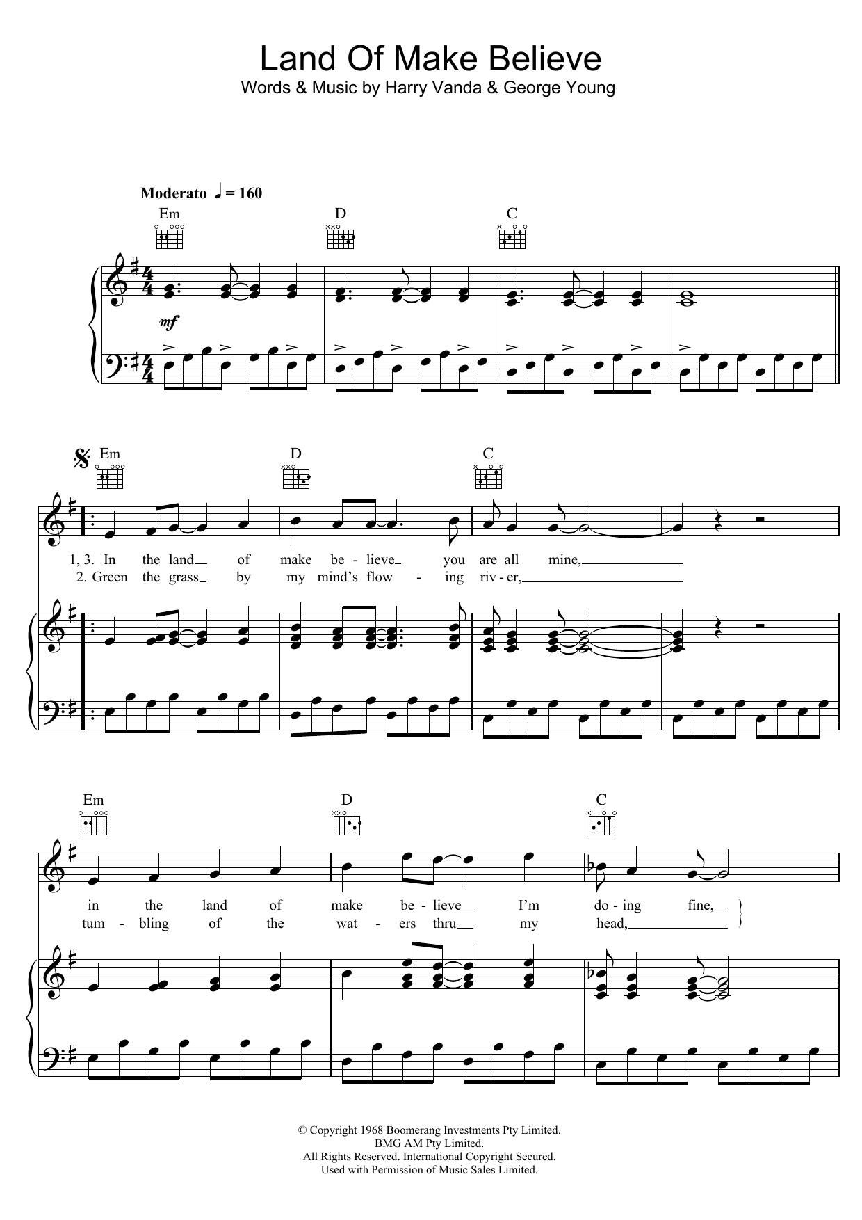 Download The Easybeats Land Of Make Believe Sheet Music and learn how to play Piano, Vocal & Guitar (Right-Hand Melody) PDF digital score in minutes