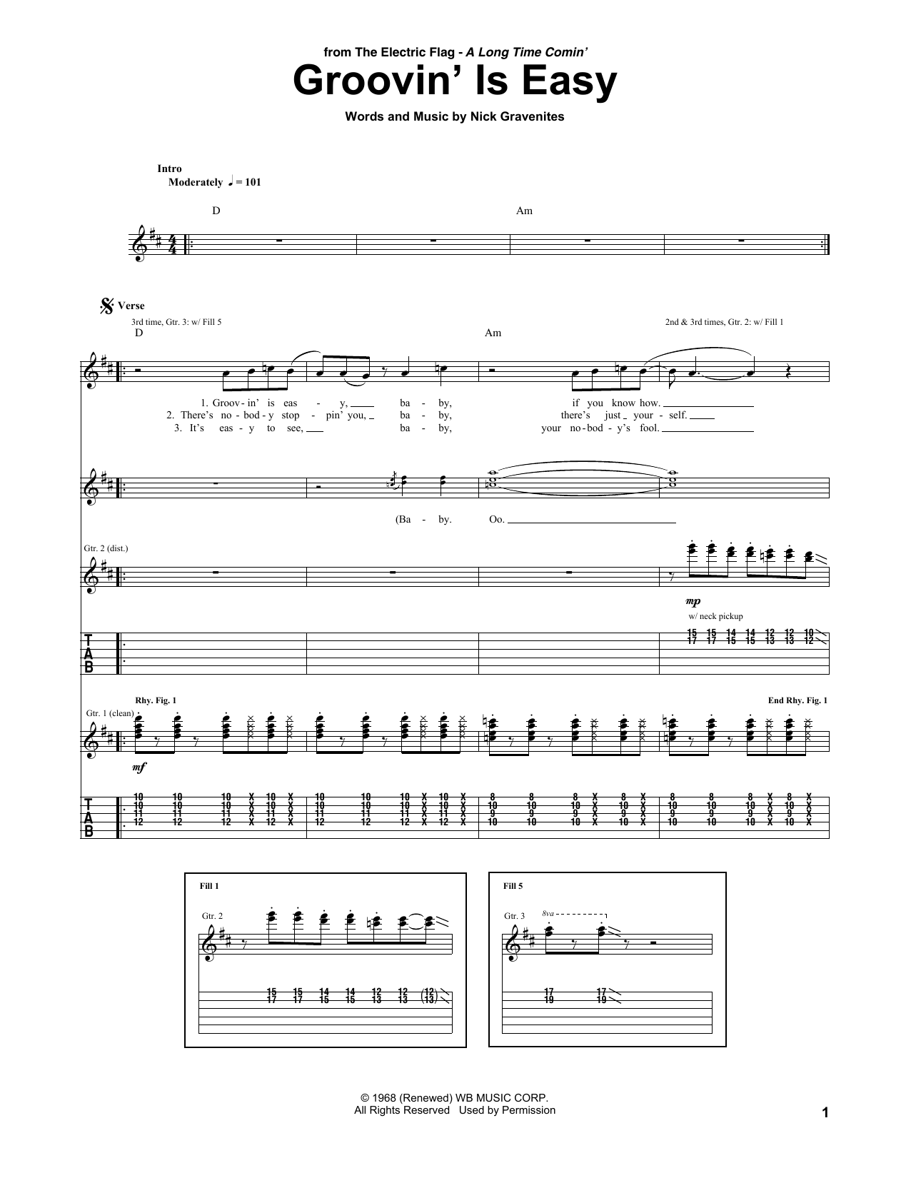 Download The Electric Flag Groovin' Is Easy Sheet Music and learn how to play Guitar Tab PDF digital score in minutes