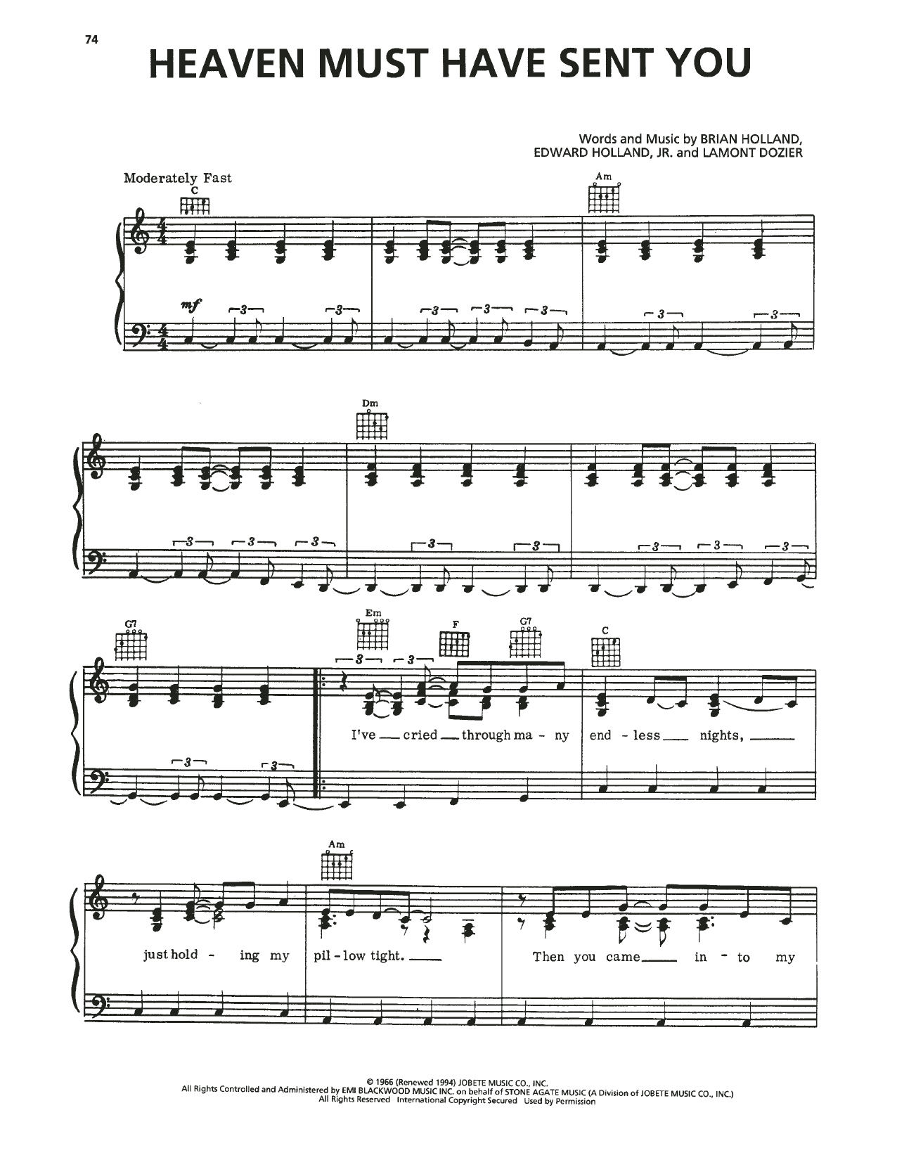 Download The Elgins Heaven Must Have Sent You Sheet Music and learn how to play Piano, Vocal & Guitar Chords (Right-Hand Melody) PDF digital score in minutes