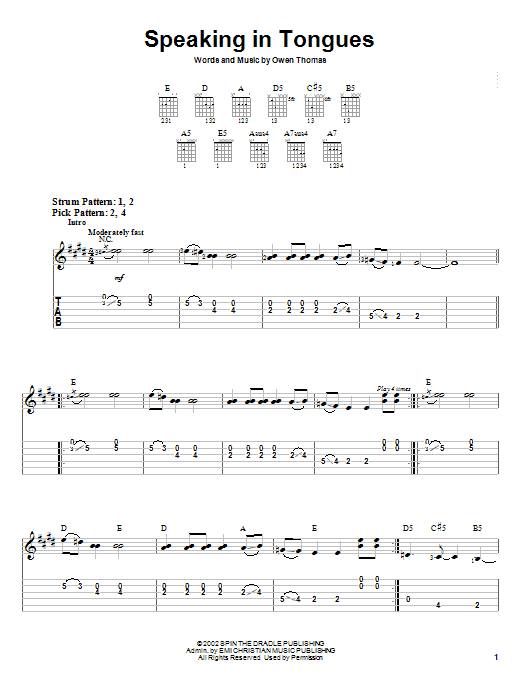 Download The Elms Speaking In Tongues Sheet Music and learn how to play Easy Guitar Tab PDF digital score in minutes