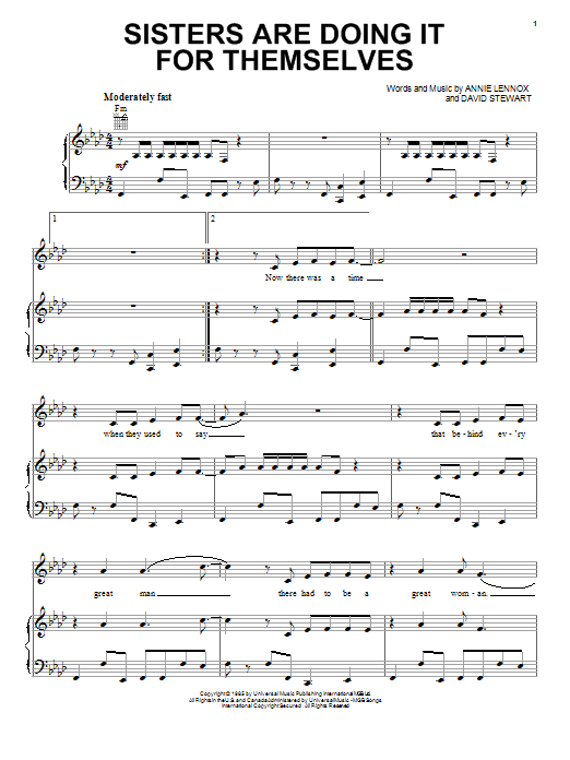 Download Eurythmics Sisters Are Doing It For Themselves Sheet Music and learn how to play Piano, Vocal & Guitar (Right-Hand Melody) PDF digital score in minutes