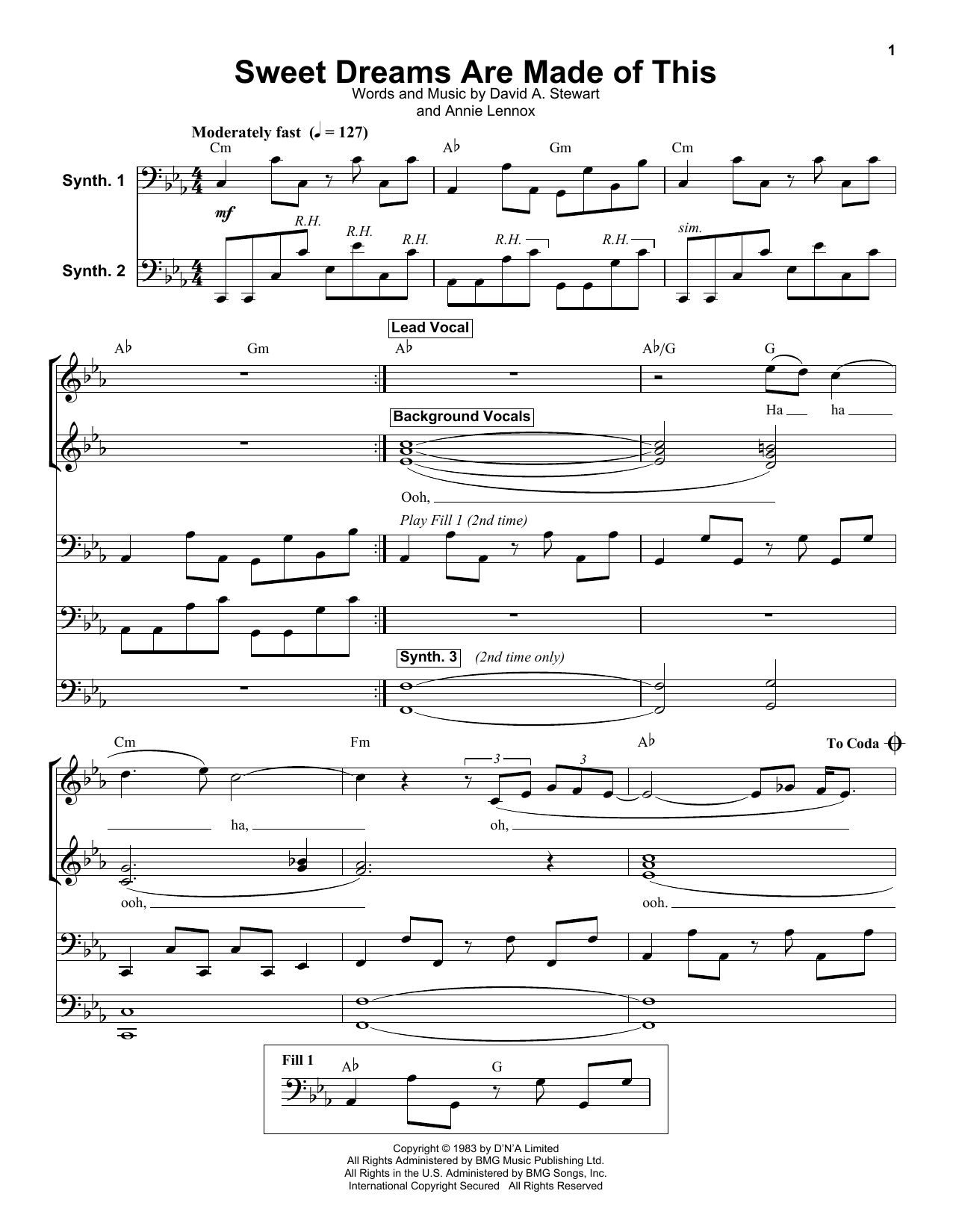 Download Eurythmics Sweet Dreams (Are Made Of This) Sheet Music and learn how to play Keyboard Transcription PDF digital score in minutes