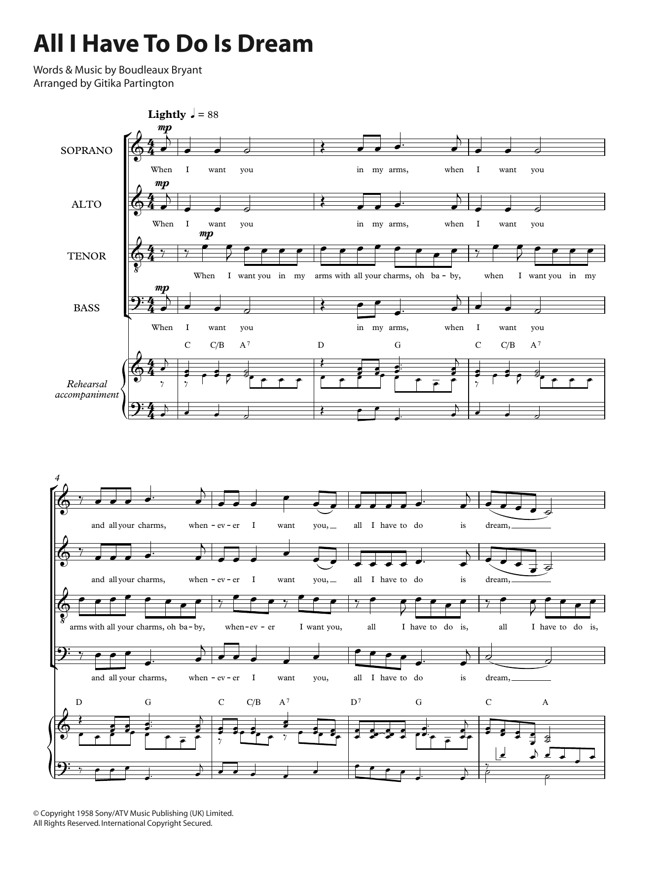 Download The Everly Brothers All I Have To Do Is Dream (arr. Gitika Partington) Sheet Music and learn how to play SATB PDF digital score in minutes