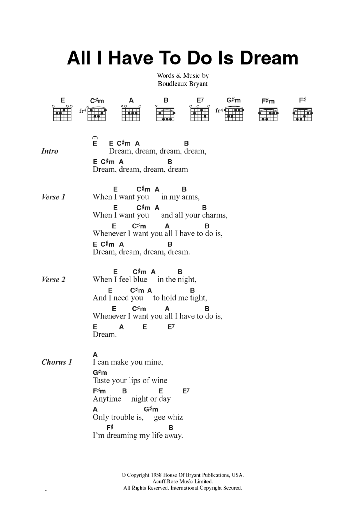 Download The Everly Brothers All I Have to Do Is Dream Sheet Music and learn how to play Guitar Ensemble PDF digital score in minutes