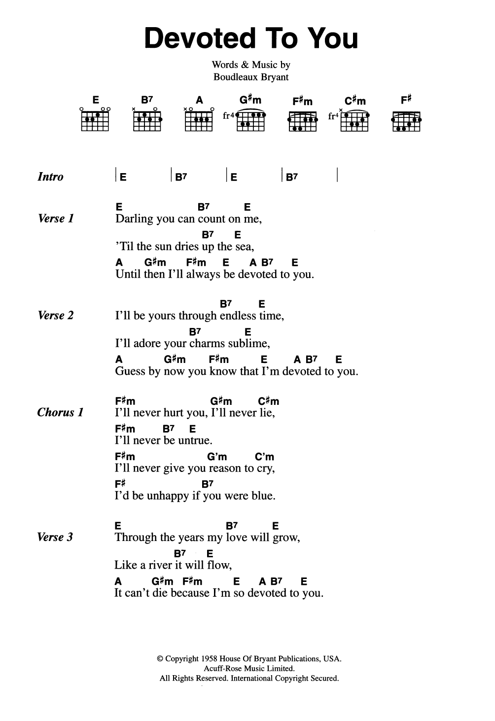 Download The Everly Brothers Devoted To You Sheet Music and learn how to play Lyrics & Chords PDF digital score in minutes