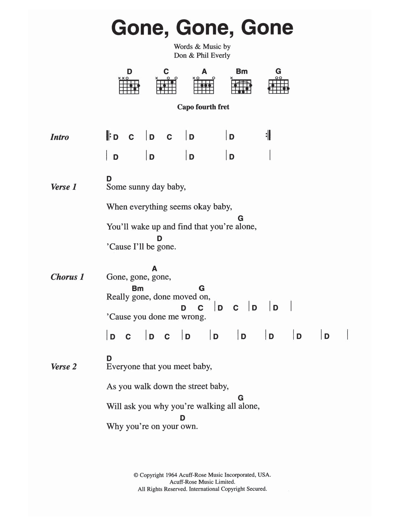 Download The Everly Brothers Gone, Gone, Gone (Done Moved On) Sheet Music and learn how to play Guitar Chords/Lyrics PDF digital score in minutes