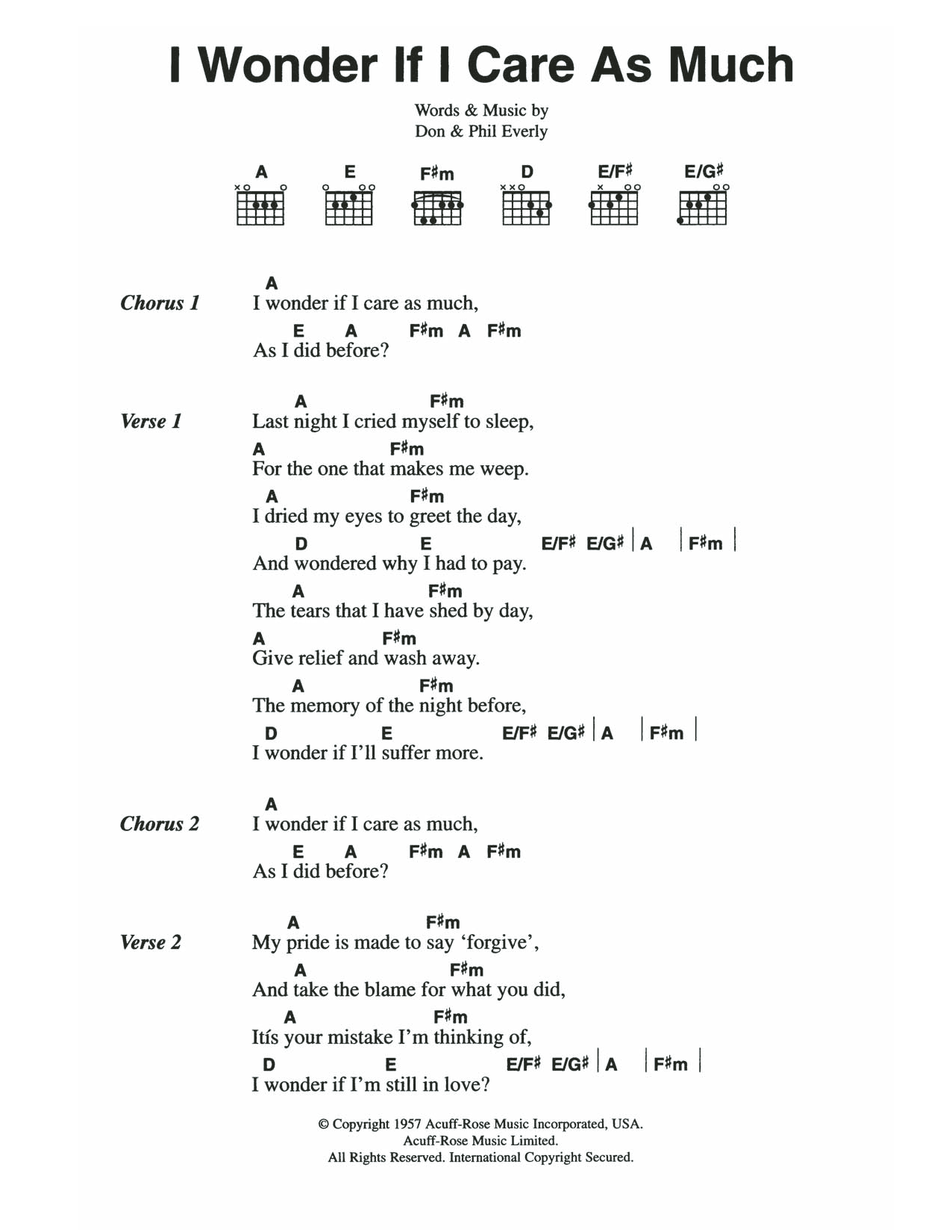 Download The Everly Brothers I Wonder If I Care As Much Sheet Music and learn how to play Lyrics & Chords PDF digital score in minutes