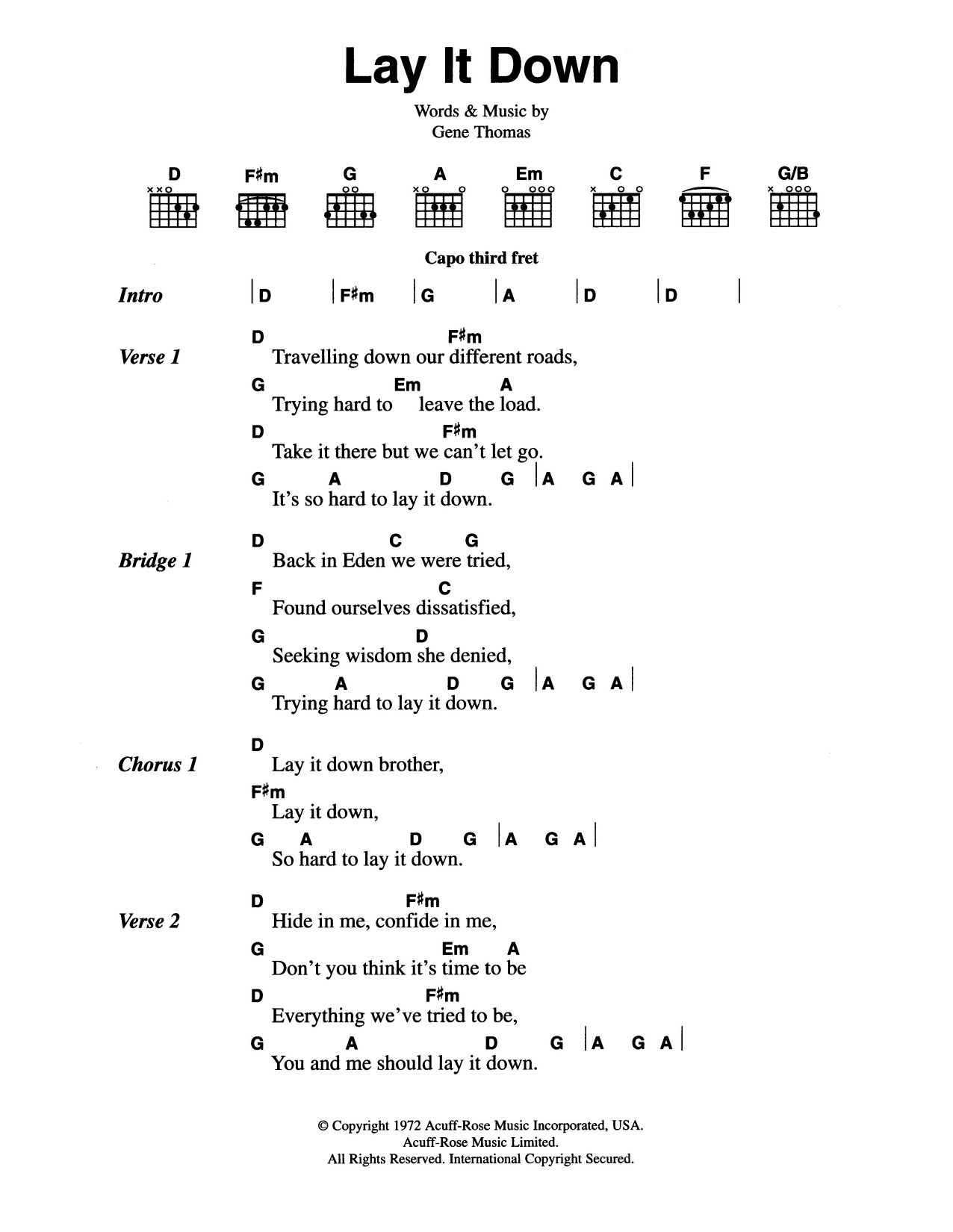 Download The Everly Brothers Lay It Down Sheet Music and learn how to play Lyrics & Chords PDF digital score in minutes