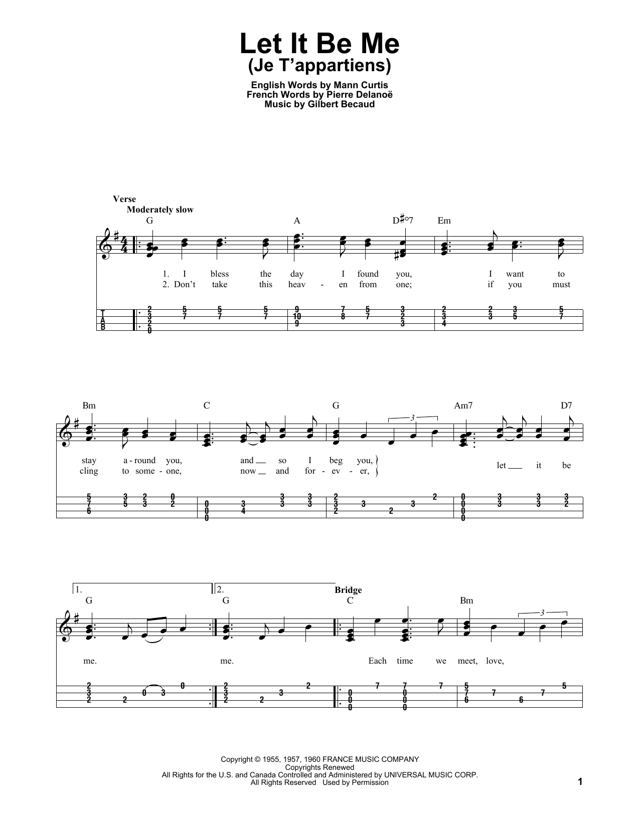 Download The Everly Brothers Let It Be Me (Je T'appartiens) Sheet Music and learn how to play Easy Ukulele Tab PDF digital score in minutes