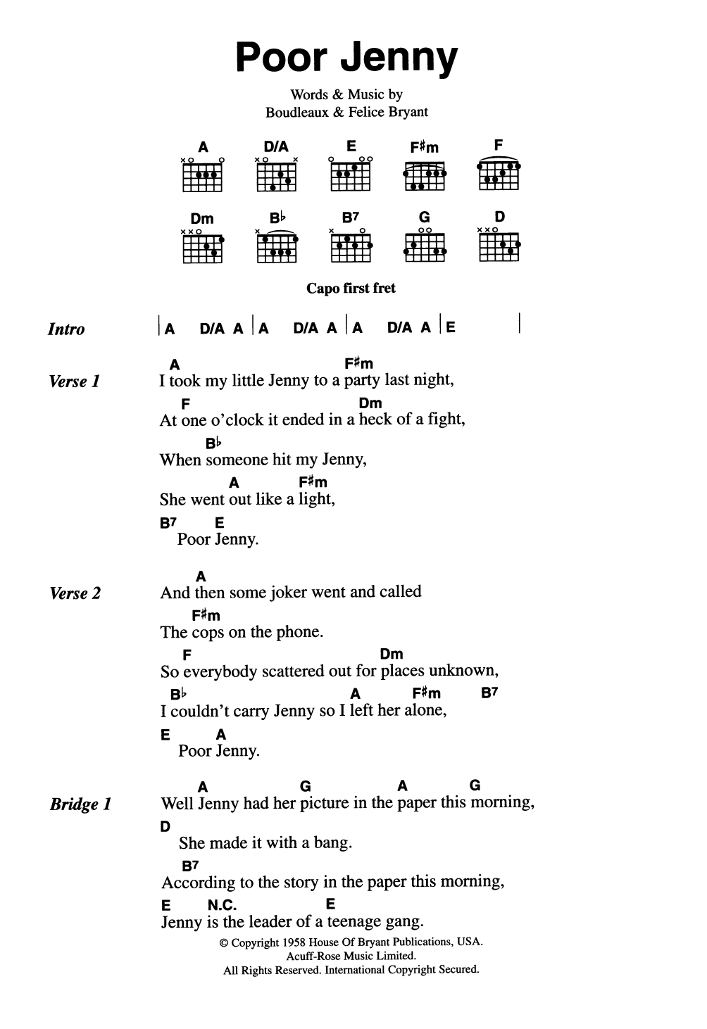 Download The Everly Brothers Poor Jenny Sheet Music and learn how to play Guitar Chords/Lyrics PDF digital score in minutes