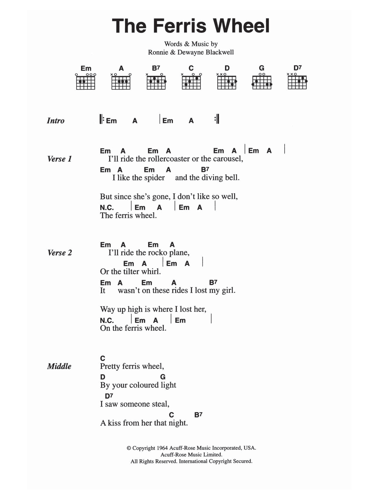 Download The Everly Brothers The Ferris Wheel Sheet Music and learn how to play Lyrics & Chords PDF digital score in minutes