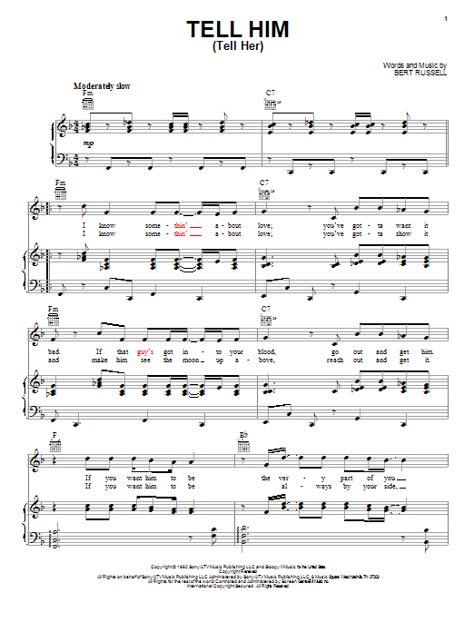 Download The Exciters Tell Her (Tell Him) Sheet Music and learn how to play Piano, Vocal & Guitar (Right-Hand Melody) PDF digital score in minutes